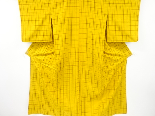 JAPANESE KIMONO / ANTIQUE HITOE KIMONO / SILK / TSUMUGI / WOVEN GRID